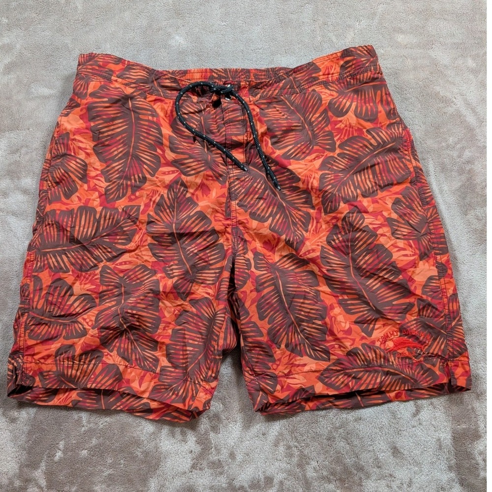 Tommy Bahama Swim Trunks Mens XL Orange Brown Tropical Palm Leaf Relax Shorts